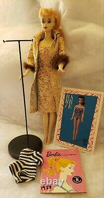 Vintage Barbie Number # 3 Blonde Ponytail, Dressed, SS, and Black disk stand