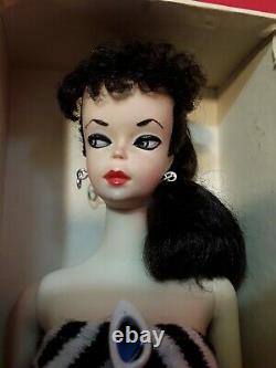 Vintage Barbie Ponytail #1 Brunette, vintage TM box, reproduction #1 stand