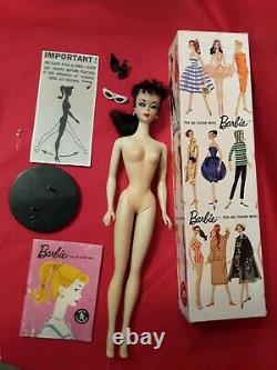 Vintage Barbie Ponytail #1 Brunette, vintage TM box, reproduction #1 stand