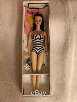 Vintage Barbie Ponytail #3 Brunette Blue Eyeliner Doll Swimsuit & Accessories