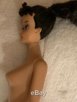 Vintage Barbie Ponytail #3 Brunette Blue Eyeliner Doll Swimsuit & Accessories