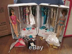 Vintage Barbie and Bendable leg Midge dolls in case with Many 1600 Outfits