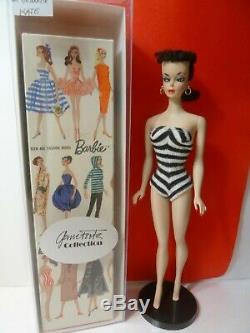 Vintage Barbie ponytail #1 TM brunette 1959 TM Box, repro stand Gene Foote