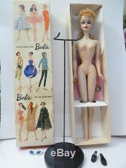 Vintage Barbie ponytail #1 blond original rare japan box on foot R box & stand