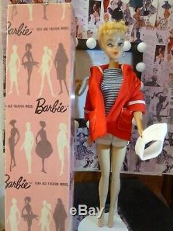 Vintage Barbie ponytail #3 blond resort set pink silhouette dressed TM box RARE