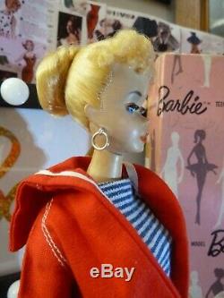 Vintage Barbie ponytail #3 blond resort set pink silhouette dressed TM box RARE