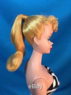 Vintage Blonde #4 Ponytail Barbie Doll All Original With Zebra Swimsuit