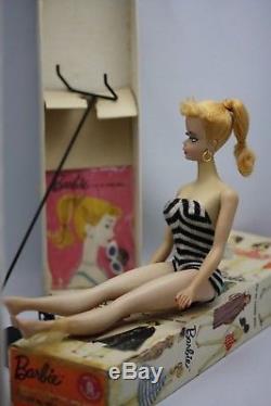 Vintage Blonde Barbie Ponytail # 2 TM box, RARE #2 Stand, Neckliner and more