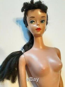 Vintage Brunette Braid Ponytail #4 Barbie Doll Nipples TM Blue Eye Shadow
