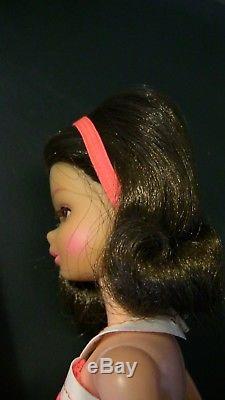 Vintage Brunette NO BANG Francie Barbie in REPRODUCTION Orange pleated Dress