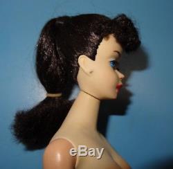 Vintage Brunette Ponytail Barbie 3 with Blue Eye Shadow & All Original Paint