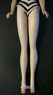 Vintage Brunette Raven PONYTAIL #1 Barbie with white irises Holes in feet