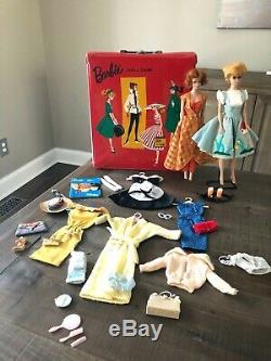 Vintage Bubblecut Barbie(1962) & Midge(1963)/red Case (1961)/ Plus Outfits