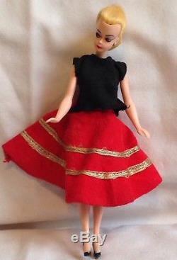 Vintage Clone Barbie Bild Lilli Doll hard plastic Hong Kong red skirt blonde 7.5