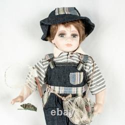 Vintage GEPPEDDO Porcelain Fishing White Boy Blue Eyes Doll Size 17L x 9W
