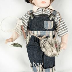 Vintage GEPPEDDO Porcelain Fishing White Boy Blue Eyes Doll Size 17L x 9W