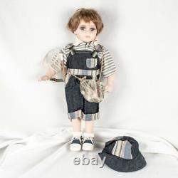 Vintage GEPPEDDO Porcelain Fishing White Boy Blue Eyes Doll Size 17L x 9W