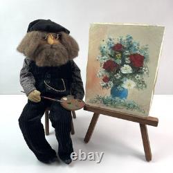 Vintage German Artist Doll Bearded Painter Figurine Handmade Cloth Sculpture