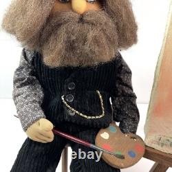Vintage German Artist Doll Bearded Painter Figurine Handmade Cloth Sculpture