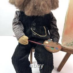 Vintage German Artist Doll Bearded Painter Figurine Handmade Cloth Sculpture