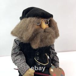 Vintage German Artist Doll Bearded Painter Figurine Handmade Cloth Sculpture
