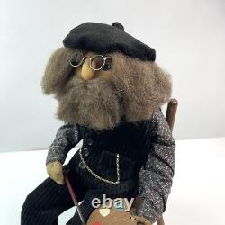 Vintage German Artist Doll Bearded Painter Figurine Handmade Cloth Sculpture