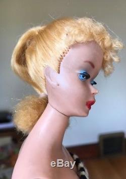Vintage Gorgeous Orig Barbie #4 Blonde Ponytail Original Swimsuit Glasses Shoes