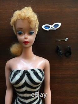 Vintage Gorgeous Orig Barbie #4 Blonde Ponytail Original Swimsuit Glasses Shoes