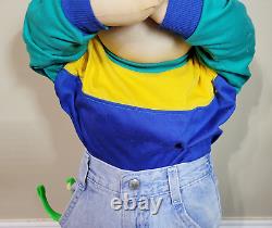 Vintage Life Size 25 Boy Soft Body Doll Covering Eyes Wearing Jeans & Shoes