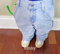 Vintage Life Size 25 Boy Soft Body Doll Covering Eyes Wearing Jeans & Shoes