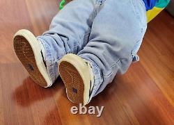 Vintage Life Size 25 Boy Soft Body Doll Covering Eyes Wearing Jeans & Shoes