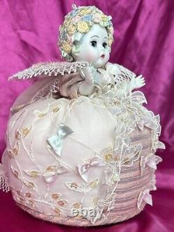 Vintage Madame Alexander Doll Pink Elizabethan Pin Cushion Pastel Roses #26480