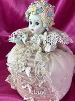 Vintage Madame Alexander Doll Pink Elizabethan Pin Cushion Pastel Roses #26480