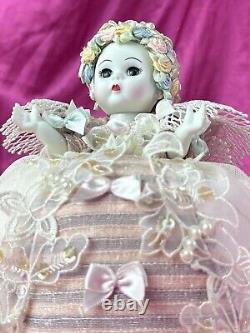 Vintage Madame Alexander Doll Pink Elizabethan Pin Cushion Pastel Roses #26480