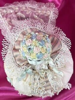 Vintage Madame Alexander Doll Pink Elizabethan Pin Cushion Pastel Roses #26480