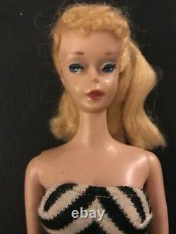 Vintage Mattel 1960 Rare Ponytail Barbie Doll Black/White STRIPED Bathing Suit