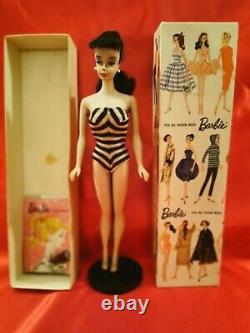 Vintage Mib #3 Brunette Ponytail Barbie With Rare Blue Eyeliner