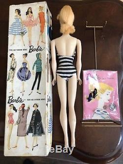 Vintage Number #1 Barbie Doll 1958 withTM Box & Booklet, #1 Shoes, SS, Earrings+