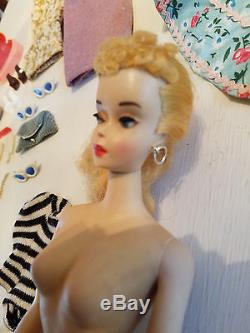 Vintage Original Early #3 Blonde Ponytail Barbie Brown Shadow with accessories
