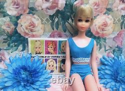 Vintage Platinum Blonde HAIR HAPPENIN'S Francie Doll Complete 2pc Swimsuit n Box