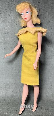 Vintage Ponytail BARBIE #5 Doll Blonde Blue Eyes Japan Gold Knit Sheath Dress