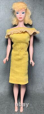 Vintage Ponytail BARBIE #5 Doll Blonde Blue Eyes Japan Gold Knit Sheath Dress