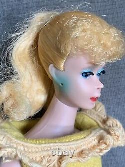 Vintage Ponytail BARBIE #5 Doll Blonde Blue Eyes Japan Gold Knit Sheath Dress