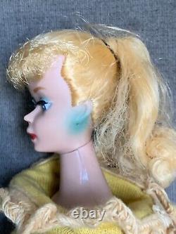 Vintage Ponytail BARBIE #5 Doll Blonde Blue Eyes Japan Gold Knit Sheath Dress