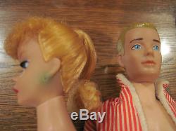 Vintage Ponytail Barbie and Painted Haired Ken in a case with many outfits