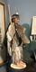 Vintage Porcelain Indian Doll Real Leather And Rabbit Hide Walking Stick Beaded