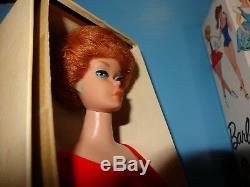 Vintage Redhead Bubblecut Barbie in Original Box with Inset, Stand, Book