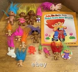 Vintage Troll Doll Lot Of 15 Mixed Sizes With Pin And Book