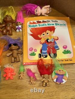 Vintage Troll Doll Lot Of 15 Mixed Sizes With Pin And Book