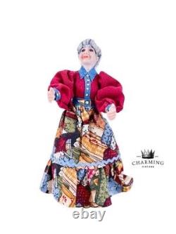 Vintage Victorian Patchwork Fashion Grandma Gray Hair Miniature Porcelain Doll